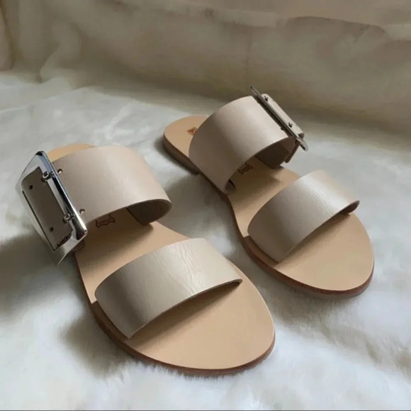 Sol Sana Women’s Sandals April II Slide Flats Straps Leather Buckle Ecru Size 6 - Picture 2 of 15